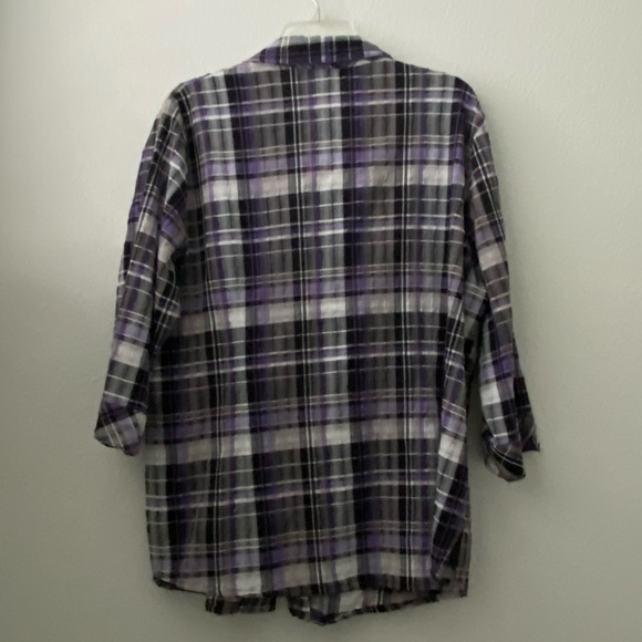 Allison Daley Purple Plaid Textured Button Down 3/4 Sleeve - Picture 4 of 13